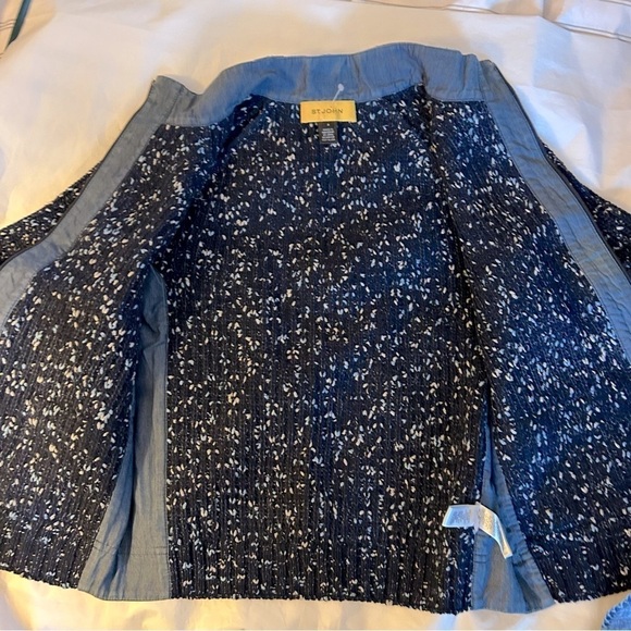 ST JOHN Mixed Media Santana Knit and Chambray Trimmed Zippered Jacket Size S - Picture 6 of 13